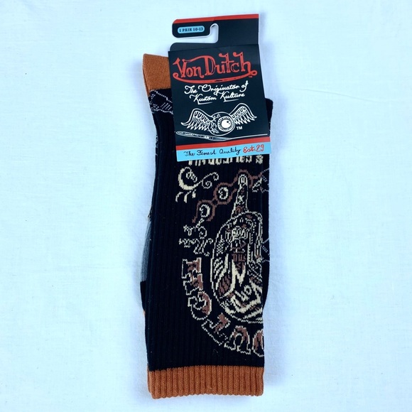 Von Dutch Helmet Spark Plugs LA CA Mid-Calf Socks - Picture 2 of 4